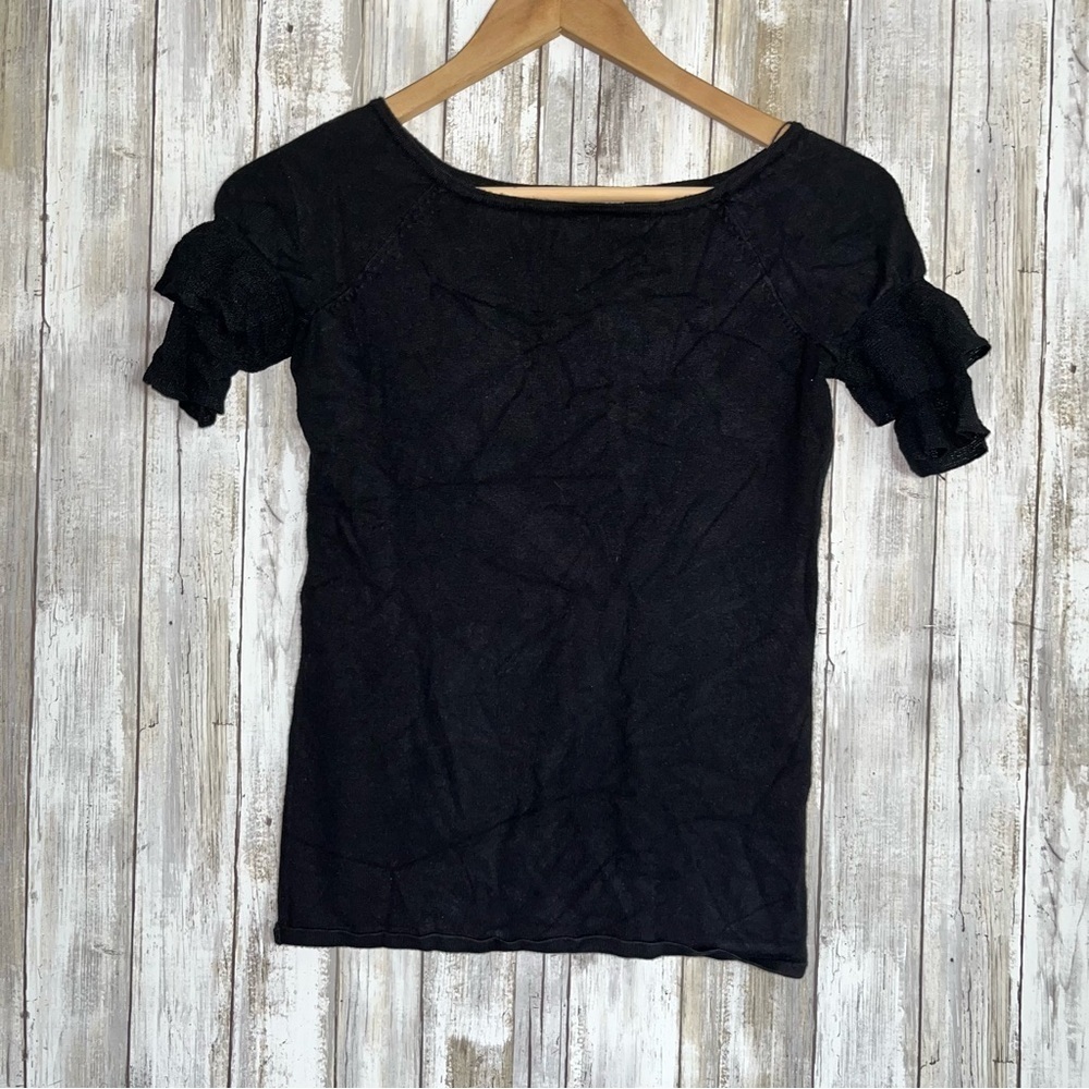 White House Black Market Black Tiered Sleeve Blouse